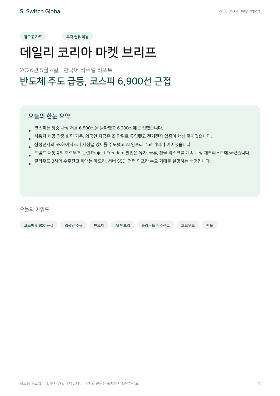 2026년 5월 4일 데일리 코리아 마켓 리포트 PDF 미리보기 1